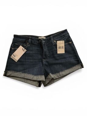 PAIGE Dark Indigo Rolled Hem Denim Shorts